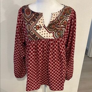 West Kei Red Long Sleeve Relaxed Blouse